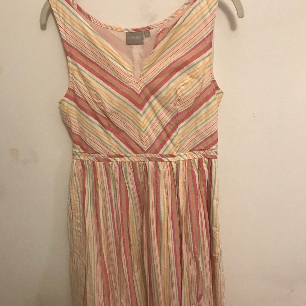 Summer Cotton Pastel Striped Dress with Pockets! Size Small
